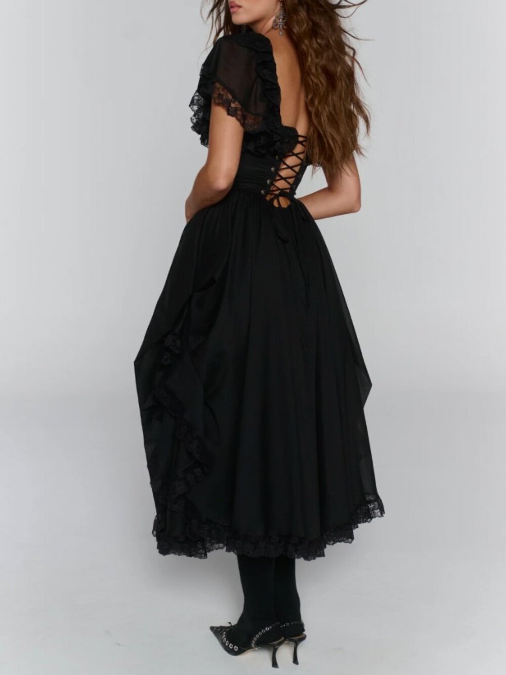 Selkie The Caviar Cupid Midi Dress - Black Noir